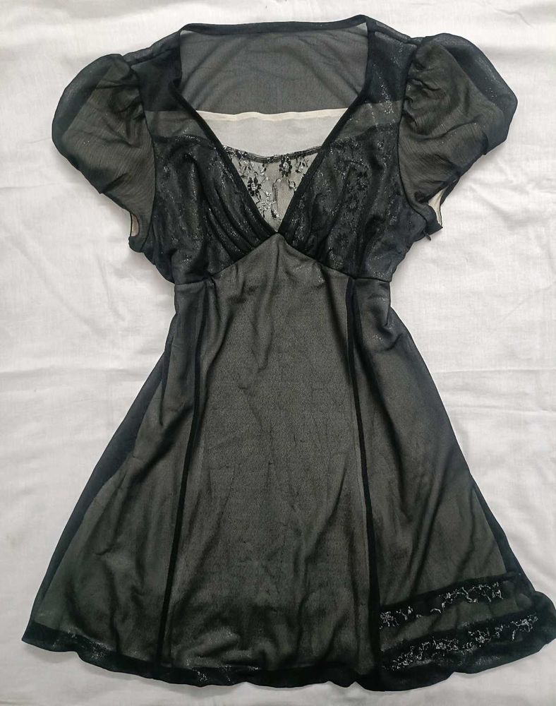 Sheer Black Lace Trim Dress