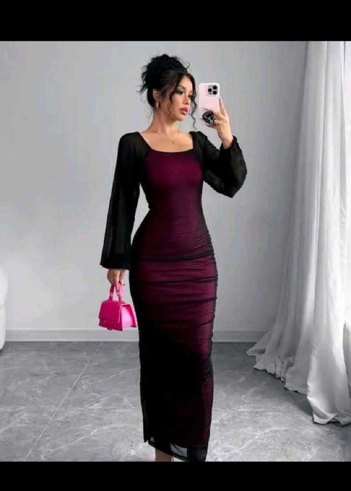 Elegant Ruched Mesh Maxi Dress