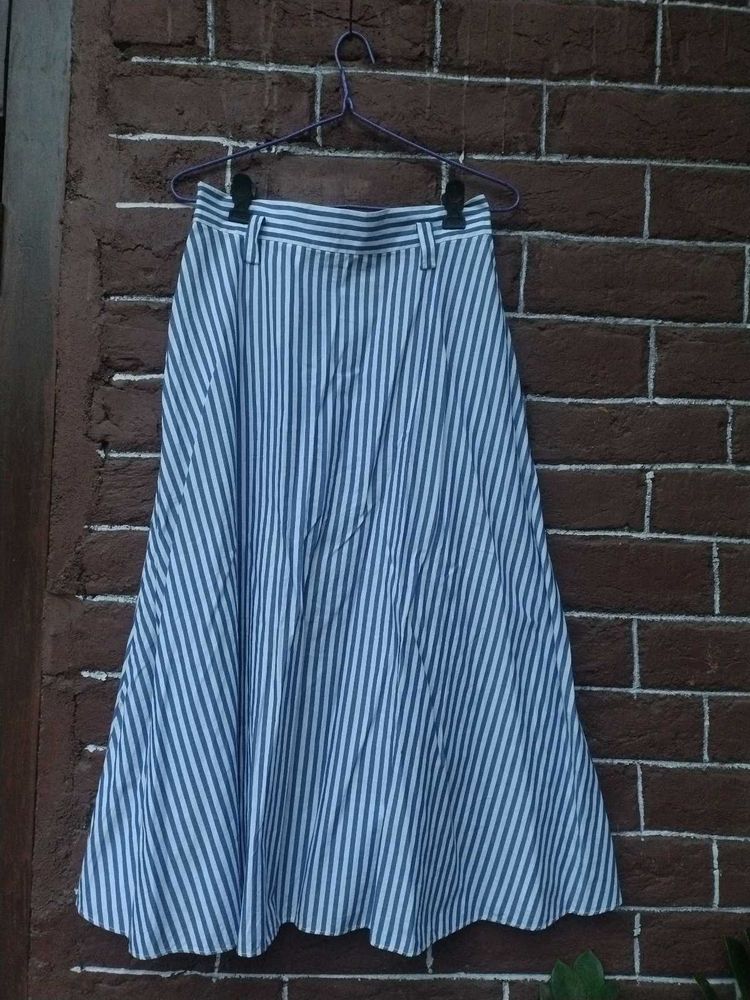 ZARA Blue &amp; White Striped Midi Skirt