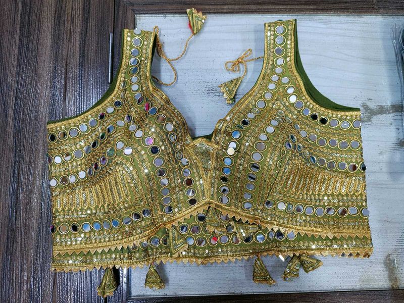 Olive Green Mirror Work Blouse