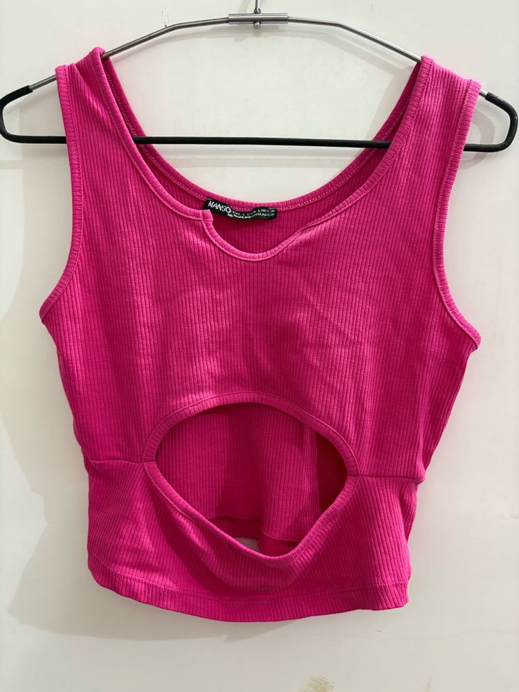 Mango Pink Ribbed Cut-Out Tank Top