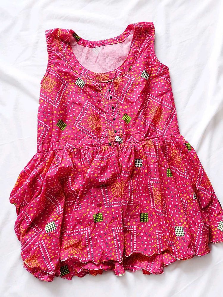 Adorable Pink Bandhani Print Frock