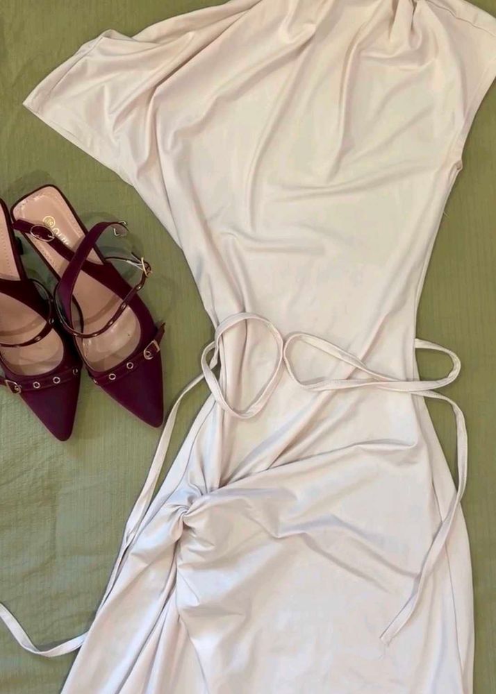 Elegant Beige Drape Dress