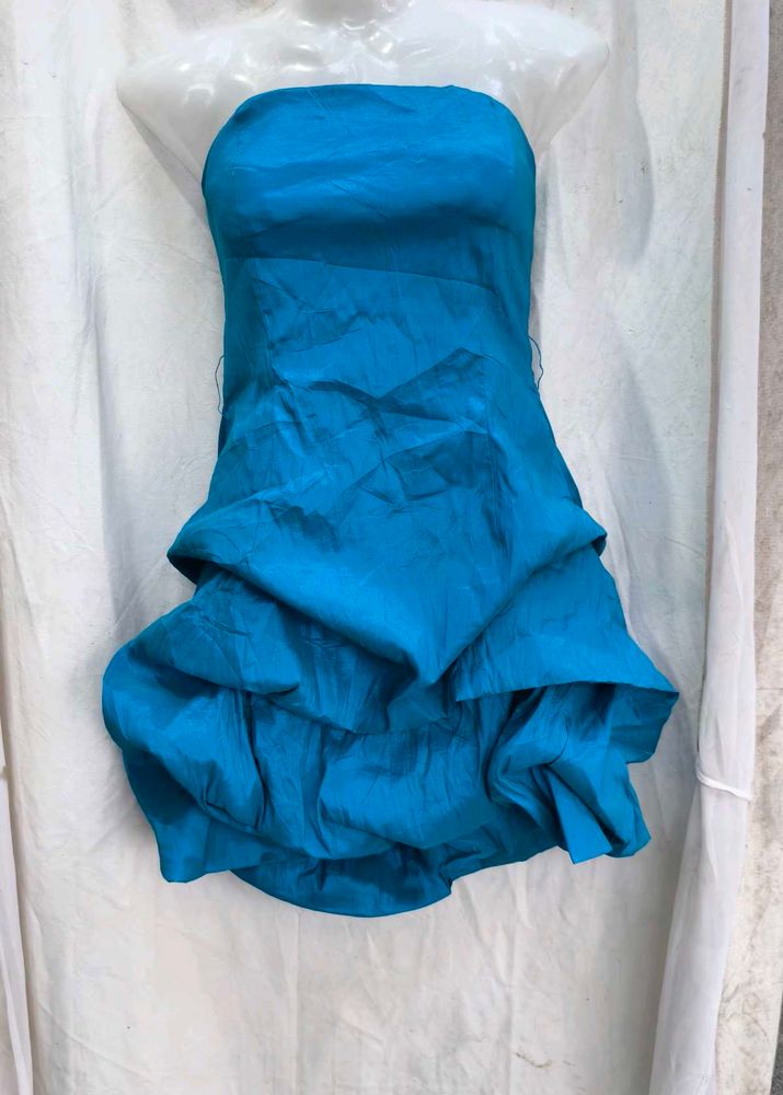 181712. Stunning Teal Strapless Ruffle Dress