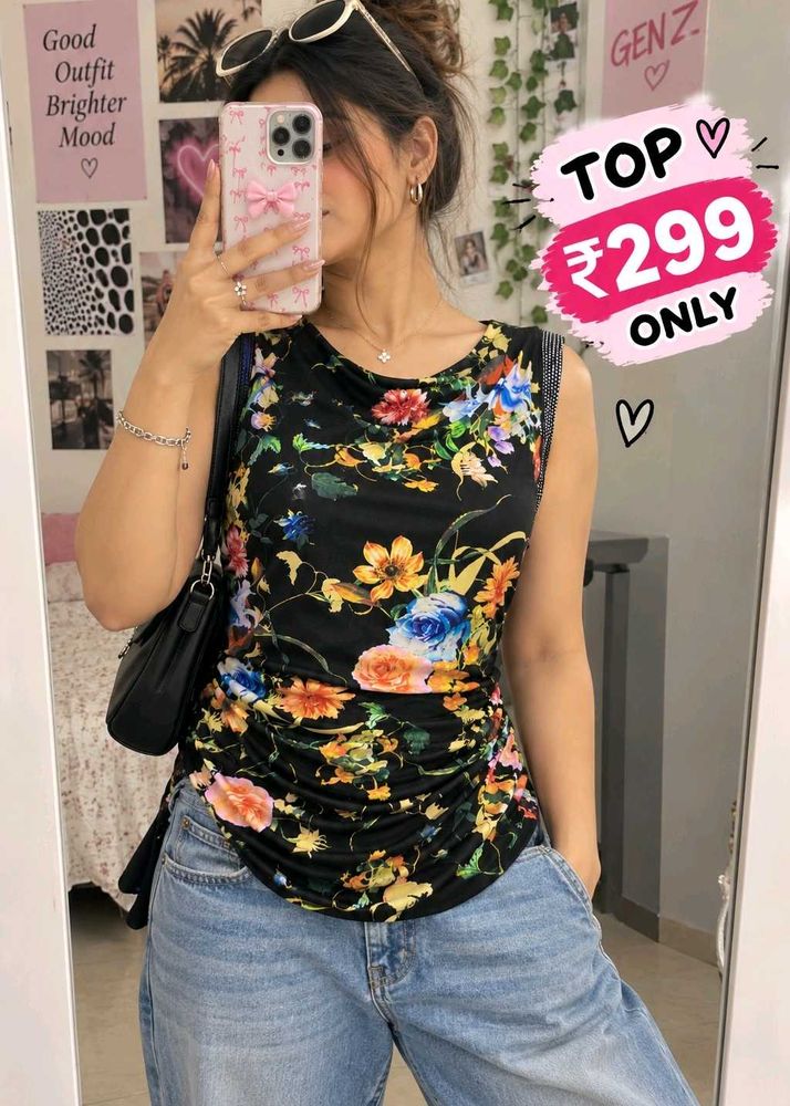 Women's Black Floral Print Sleeveless Top 34"-38"