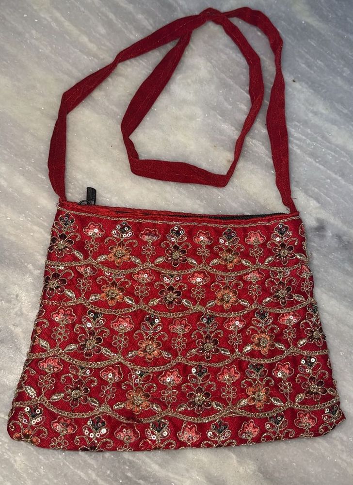 Red Embroidered Clutch Bag