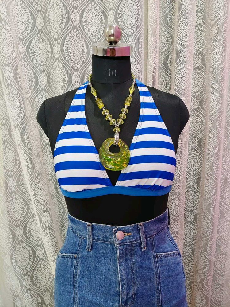 Striped Halter Bikini Top