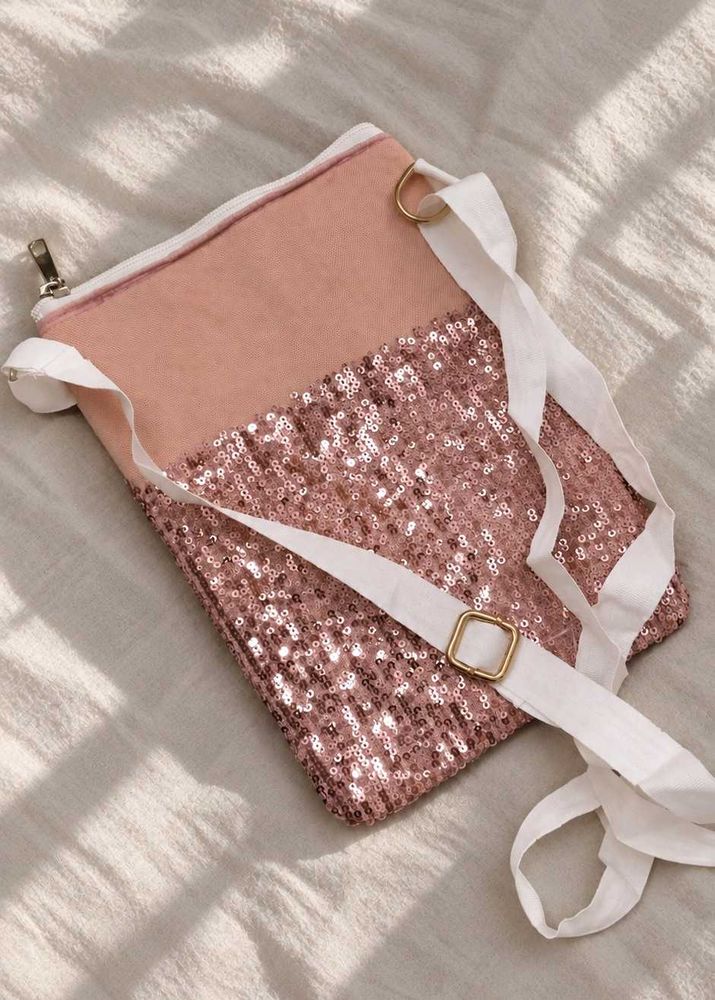 Sparkly Rose Gold Sequin Clutch Bag