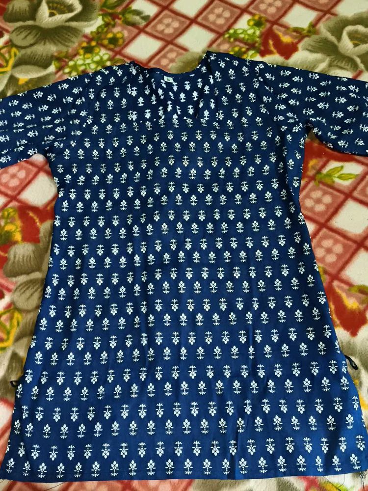 Blue Printed Cotton Kurta