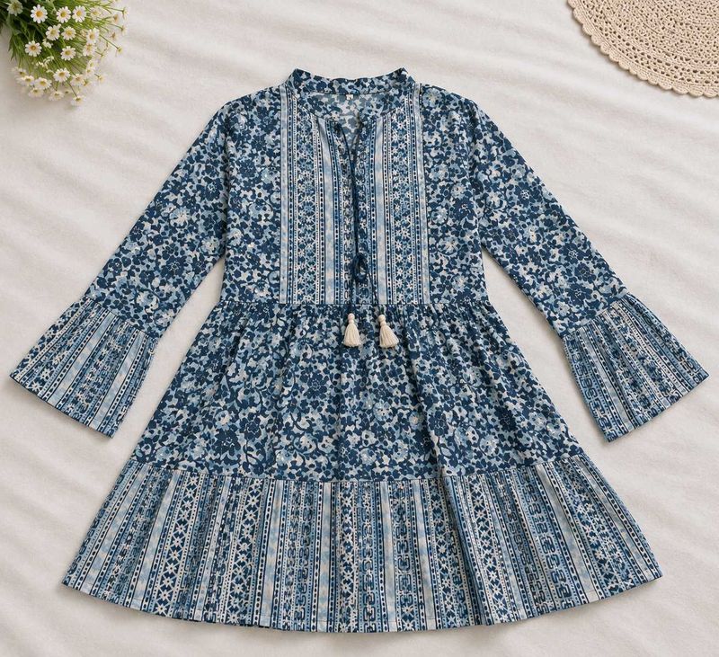 Blue Floral Print Mini Dress