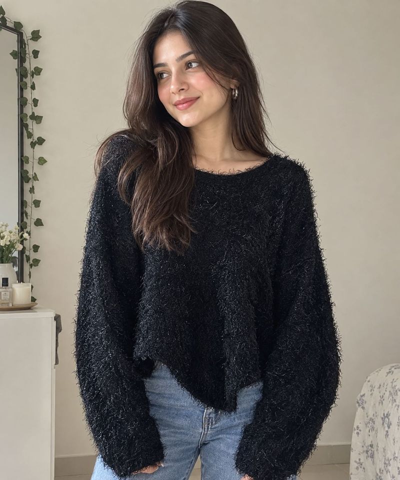 Cozy Black Fuzzy Sweater