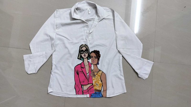 Graphic Print Button-Up Shirt