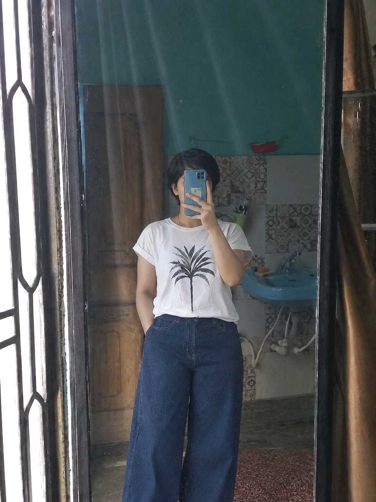 Mango White T-Shirt with Palm Leaf Print