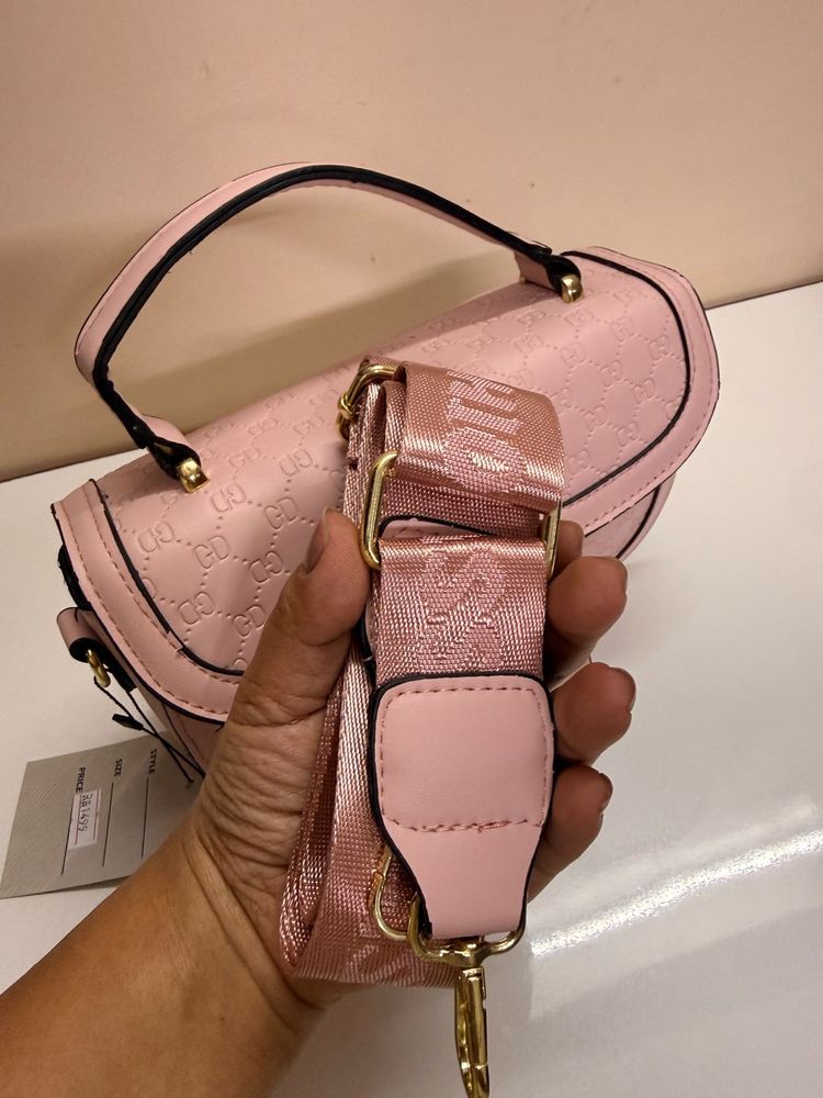 Chic Pink Embossed Crossbody Bag