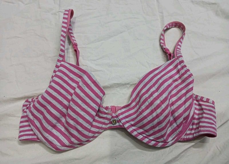 💛 Pink &amp; Gray Striped Bra