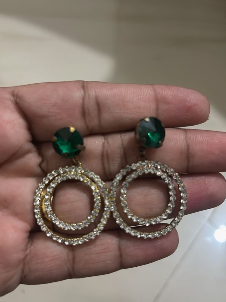 Elegant Emerald &amp; Crystal Hoop Earrings