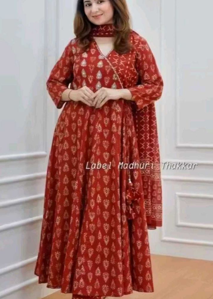 Elegant Red Printed Kurta Set
