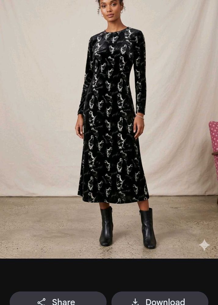 Velvet Print Midi Dress
