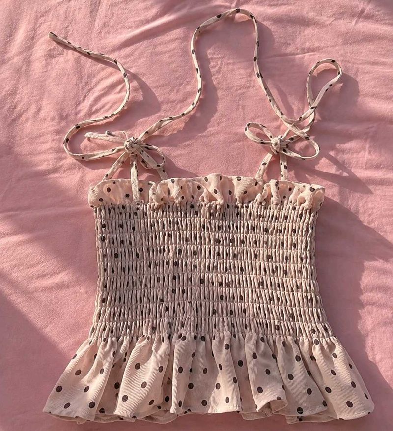 Chic Polka Dot Smocked Crop Top