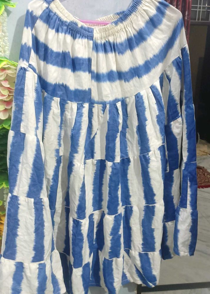 Blue &amp; White Striped Tiered Dress