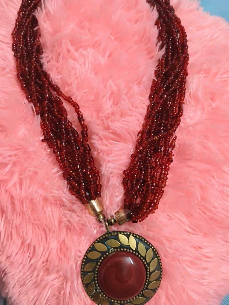 Elegant Red Beaded Statement Necklace