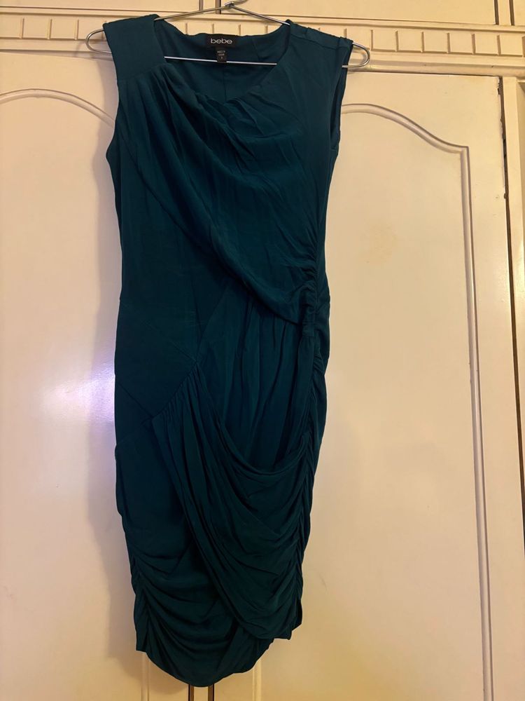 bebe Teal Draped Bodycon Dress
