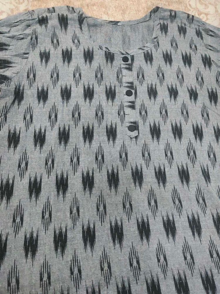 Grey Ikat Print Kurta