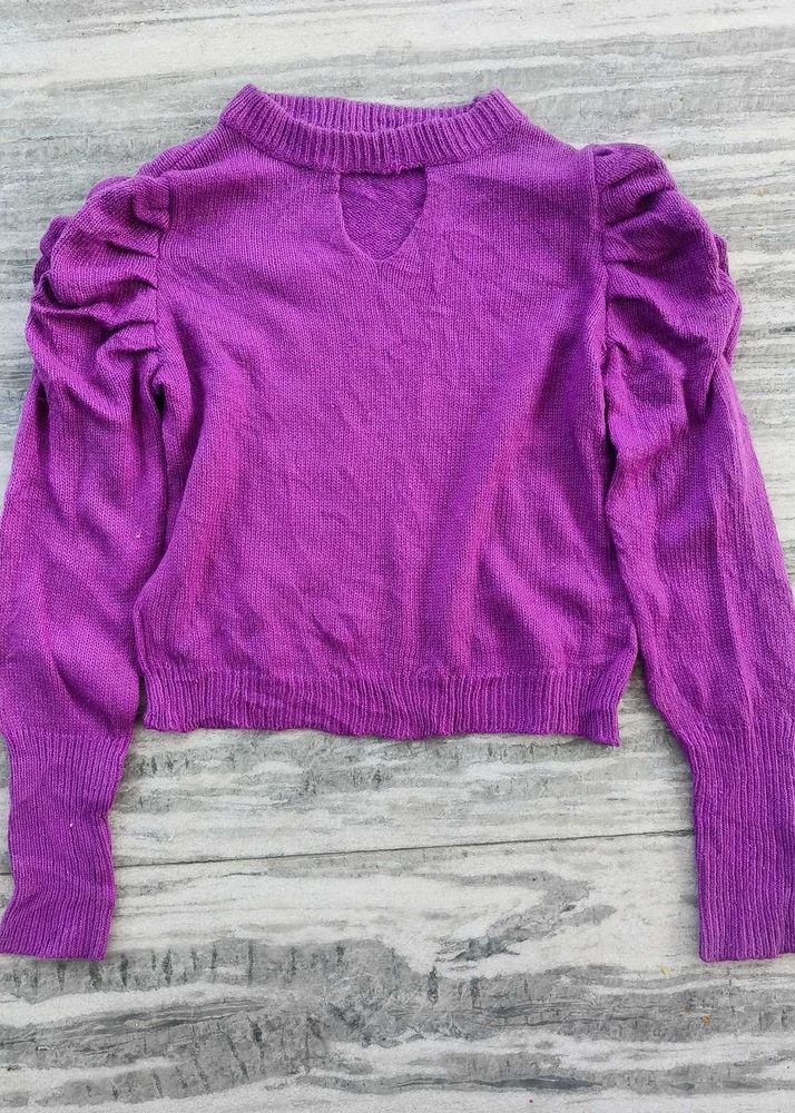 Purple Puff Sleeve Knit Top