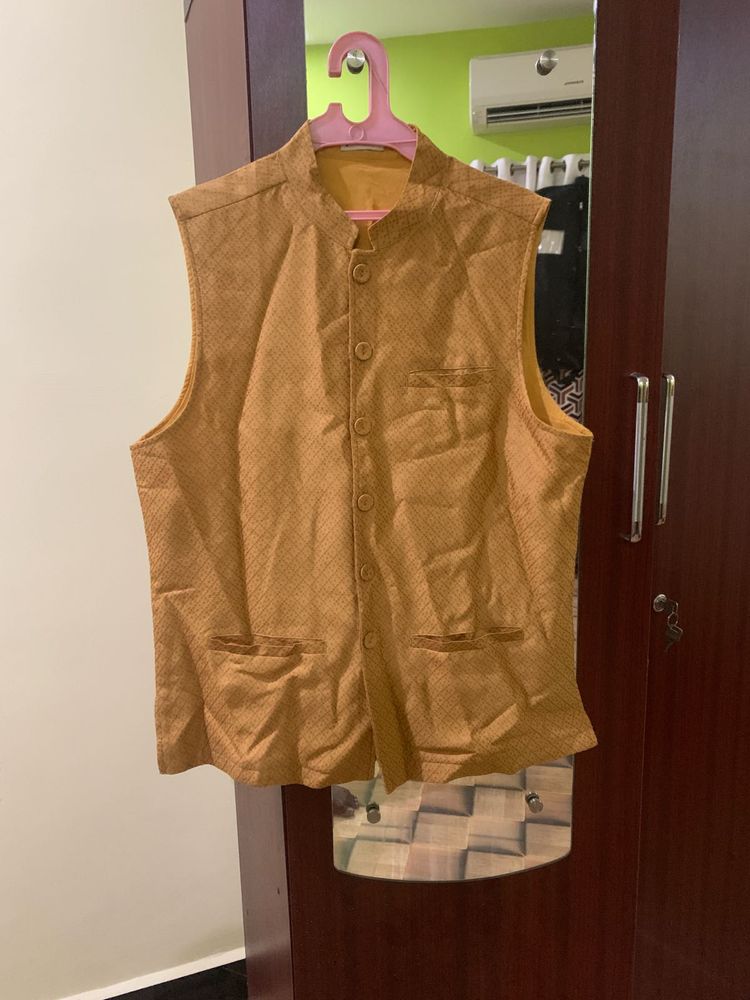 Gold Patterned Nehru Vest
