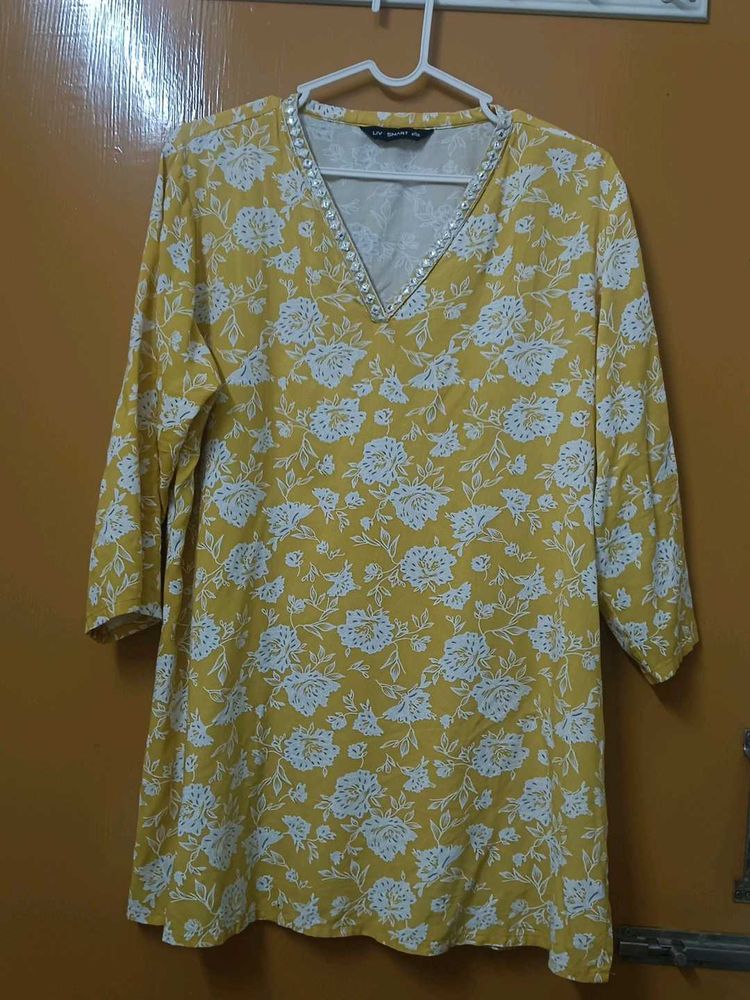 Yellow Floral Print Kurta