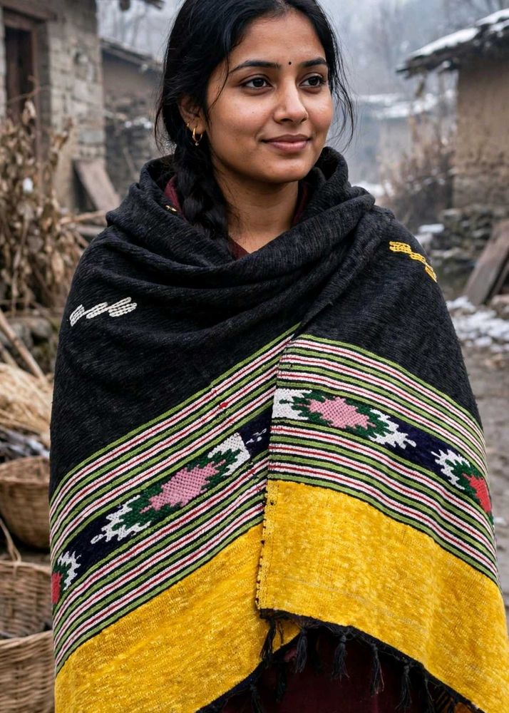Handwoven Black &amp; Yellow Shawl
