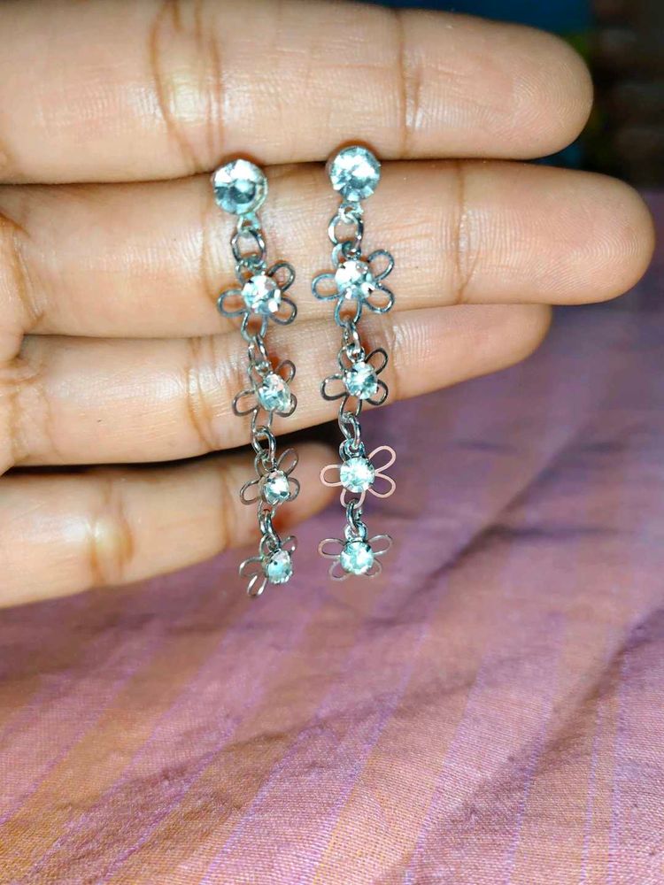 Dangle Flower Earrings with Crystals