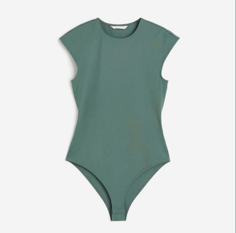 Cap Sleeves Bodysuit in Black, Green and Beige