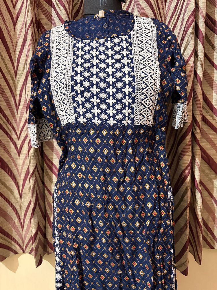 Navy Blue Embroidered Kurta