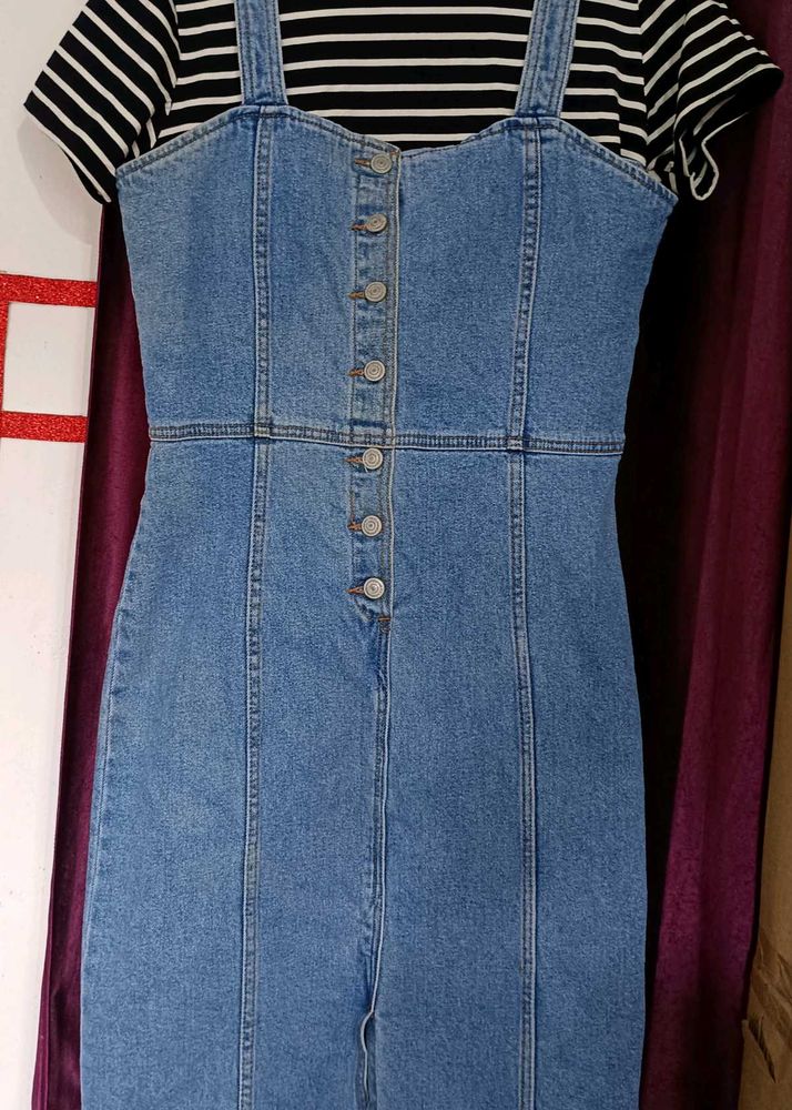 New Blue Denim Midi Dress | Size M