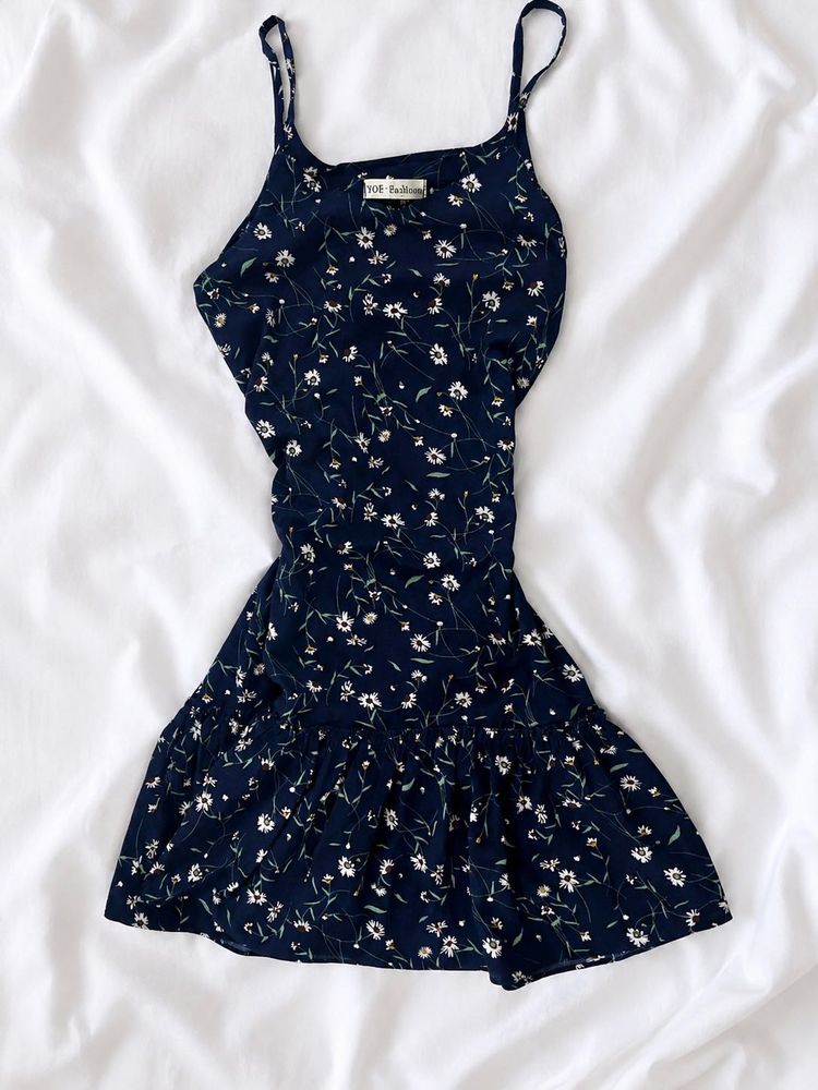 Navy Floral Print Mini Dress