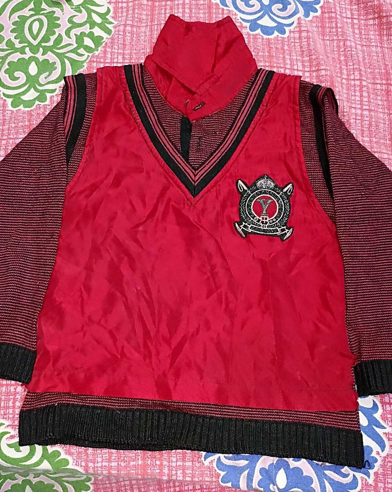 Men's Red V-Neck Sweater Vest for 8-10 year old