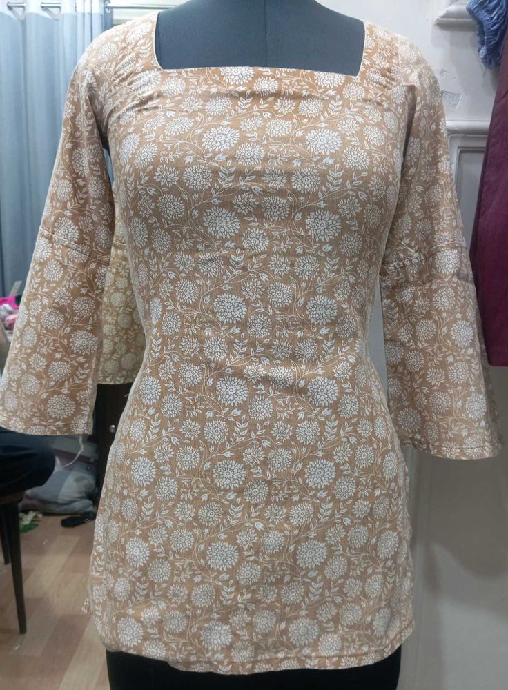 Beige Floral Print Kurta