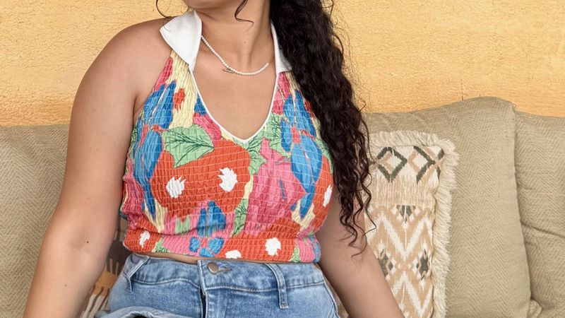 Vibrant Smocked Floral Halter Top