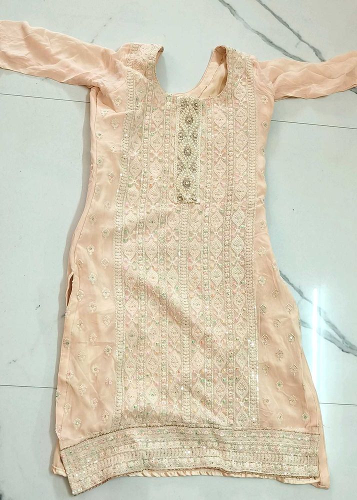 3 piece light Peach Embroidered Kurta st