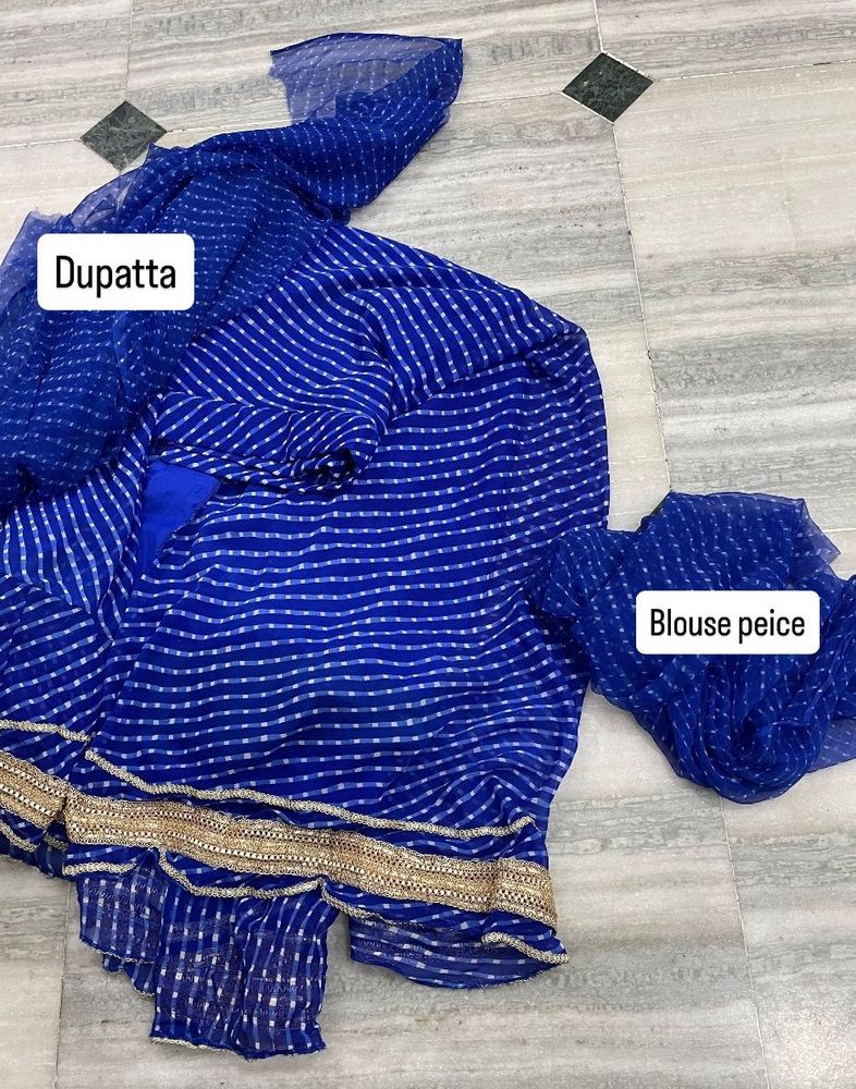 Blue Striped Dupatta &amp; Blouse Piece