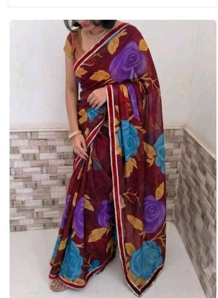 Beautiful Rose Print Saree