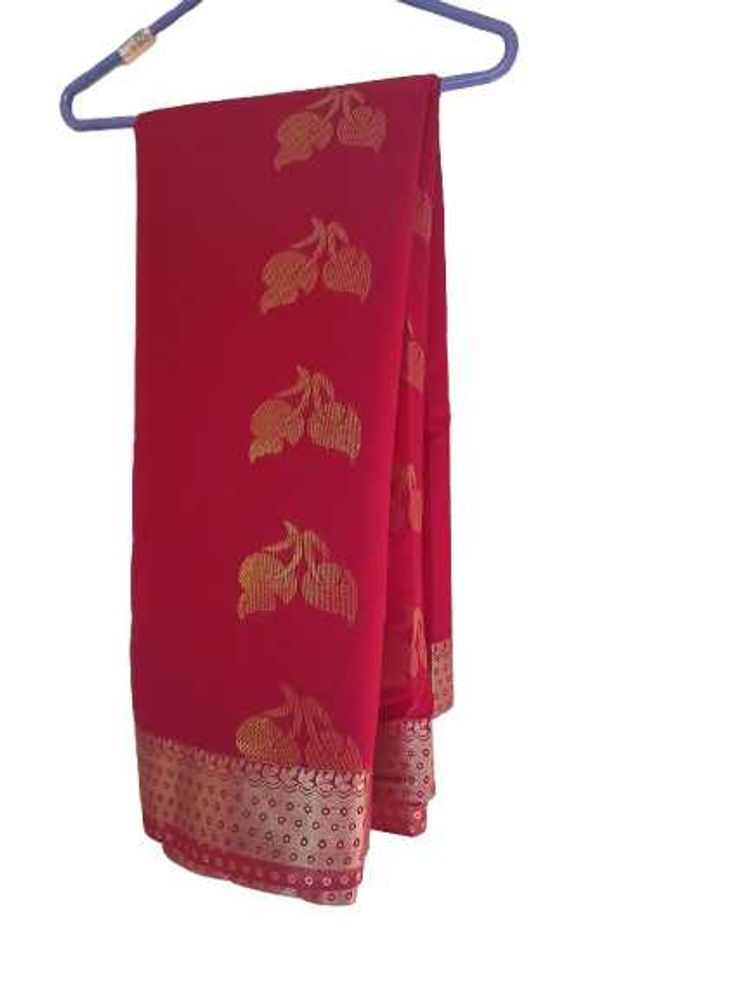 Vibrant Red Saree with Golden Motifs