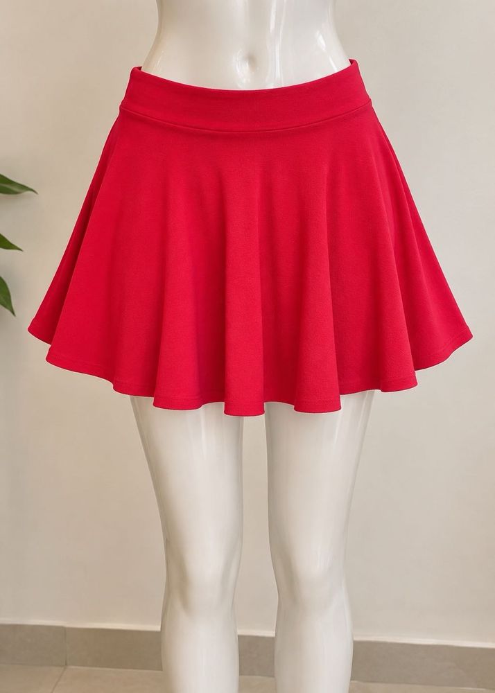 Vibrant Red Flared Mini Skirt