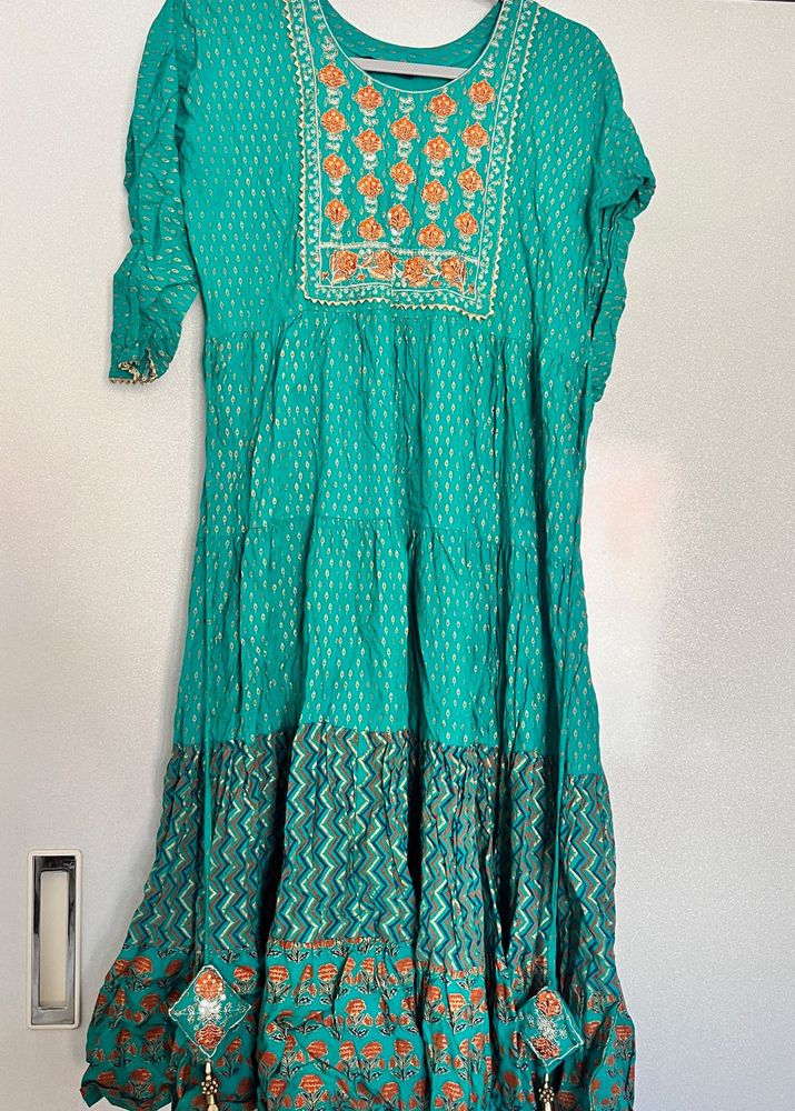 Teal Embroidered Kurta