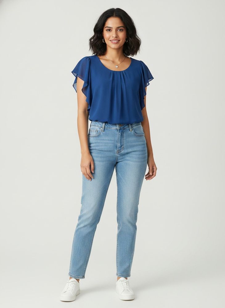 Chic Blue Cap Sleeve Top