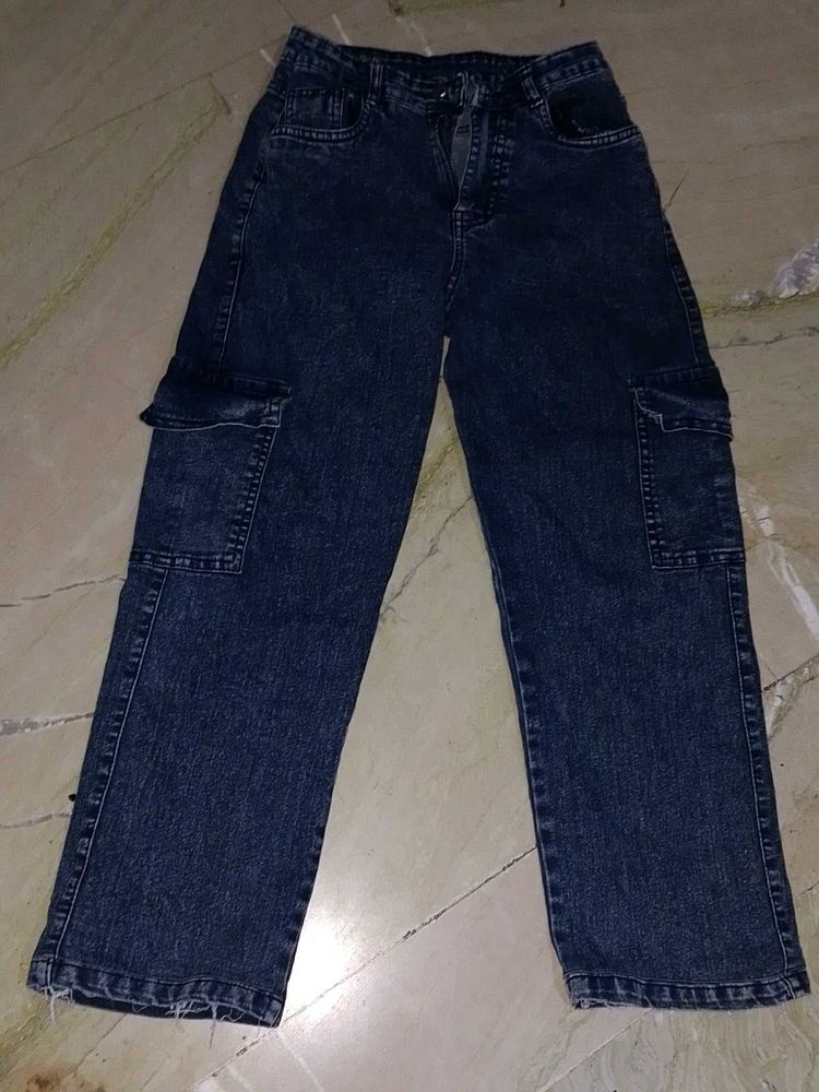 Dark Wash Cargo Jeans
