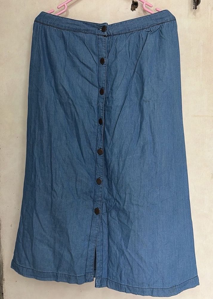 Denim Button-Front Midi Skirt