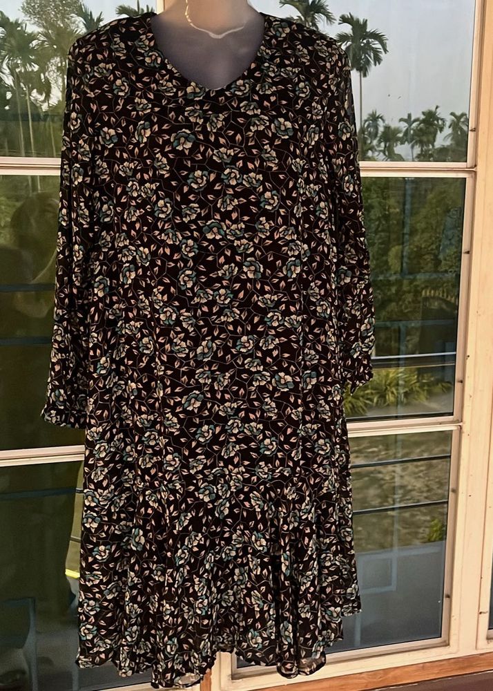 Floral Print Black Dress