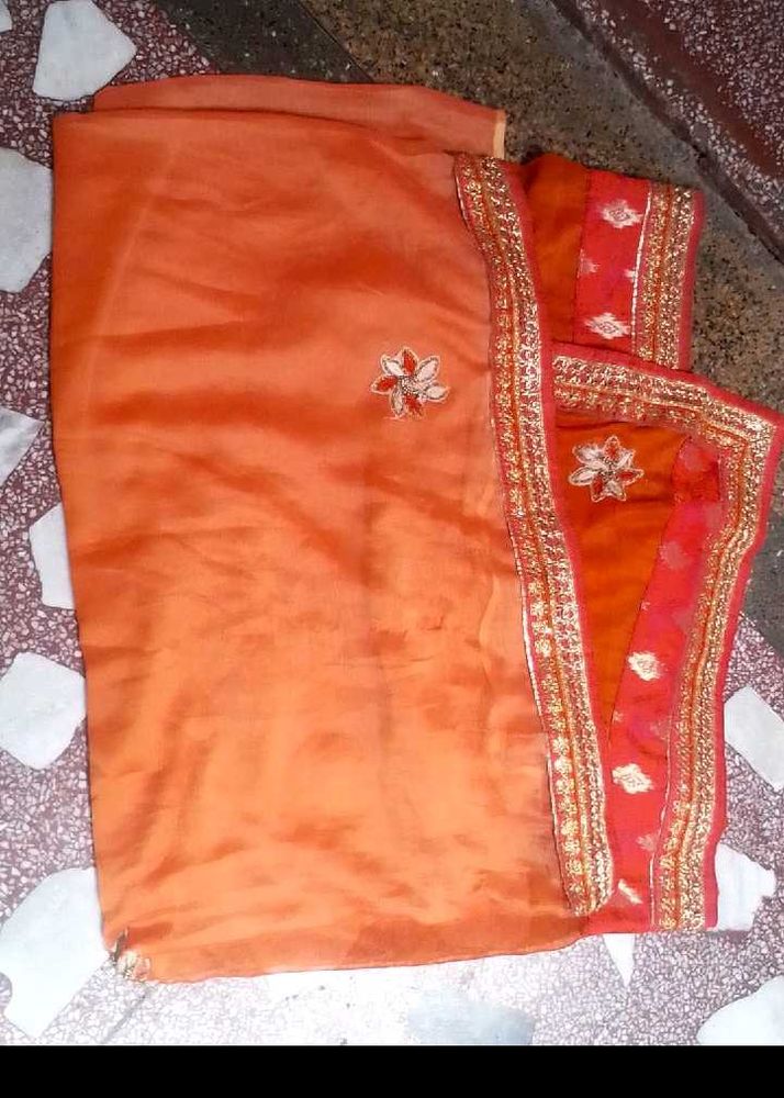 Elegant Orange Saree With Blouse Combo